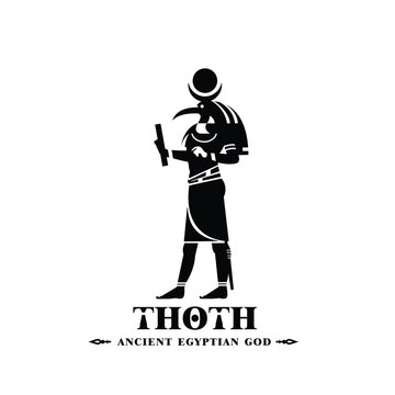 Ancient egyptian god thoth silhouette. king of middle east wisdom with crown and scepter