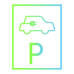 Electric car with green plug symbol. Green hybrid vehicles charging point logo.	