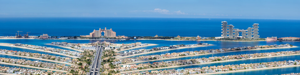 Dubai The Palm Jumeirah with Atlantis Hotels panorama artificial island from above