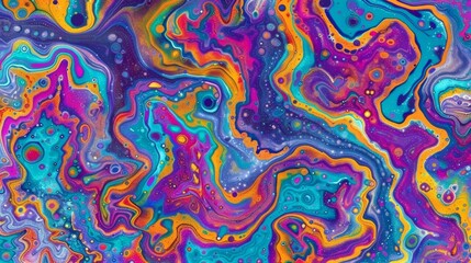  An abstract painting with multicolored paint and numerous bubbles at the painting's bottom