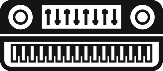Black and white graphic of a synthesizer, perfect for musicthemed designs