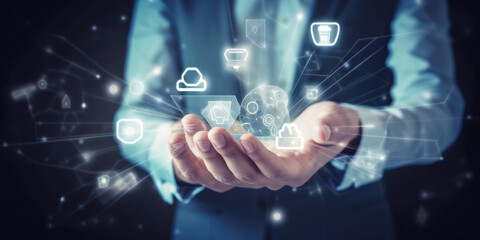 generated illustration of young man shopping cart icon, online shopping and e-commerce concept.