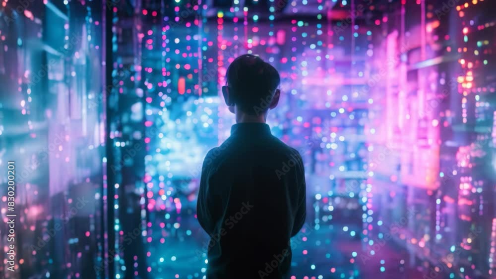 Poster A person stands in front of a vibrant and colorful display, admiring the array of hues and patterns, A game-changing technology that pushes the boundaries of computing