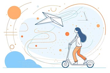 Woman Riding   with Abstract Background