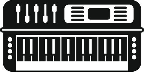 Vector graphic depicting a modern synthesizer keyboard in a simple black and white silhouette
