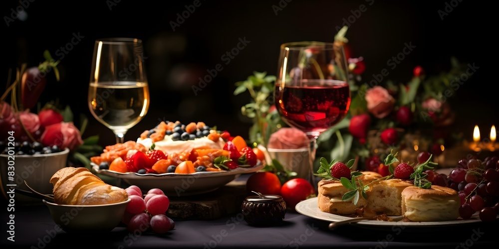 Poster elegant table setting for a festive meal on a dark background. concept elegant table setting, festiv