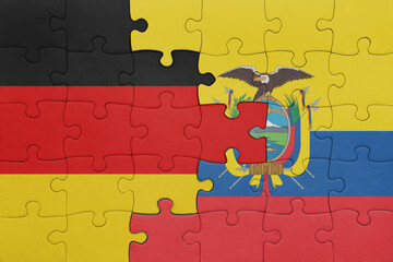 puzzle with the colourful national flag of ecuador and flag of germany.