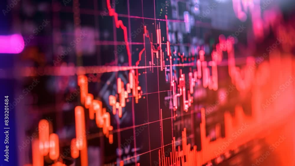 Poster detailed view of a stock chart on a computer screen showing a sharp decline in financial marks, a gr