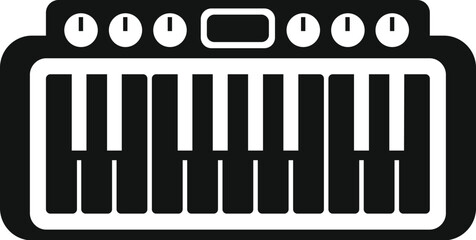 Simplified icon illustration of a musical keyboard in black and white, ideal for web use