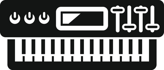 Graphic icon of a synthesizer in a clean black and white design, ideal for musicrelated content