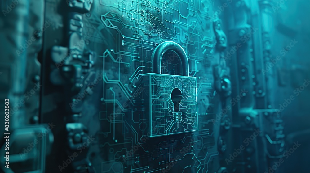 Poster Technology background of the cyber security concept. Padlock icon on digital technology background.