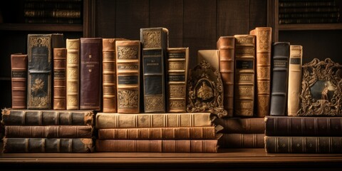 A Old ancient books, historical books. Collection of human knowledge concept