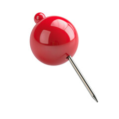 Red push pin isolated on transparent background. Cut out.