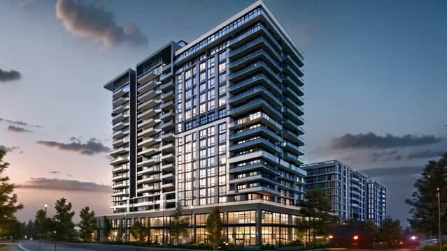 A very tall building with a plethora of windows reaching skyward, A high-rise apartment building with state-of-the-art amenities