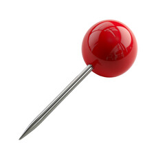 Red push pin isolated on transparent background. Cut out.