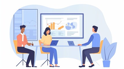 Fototapeta premium Project Manager Leading a Meeting: In a conference room, a project manager leads a team meeting, discussing project goals and assigning tasks to ensure everything runs smoothly