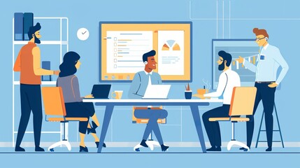 Obraz premium Project Manager Leading a Meeting: In a conference room, a project manager leads a team meeting, discussing project goals and assigning tasks to ensure everything runs smoothly