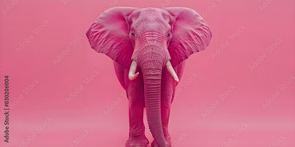 Poster one pink elephant in a colorful monochromatic pink setting with copy space and selective focus. conc