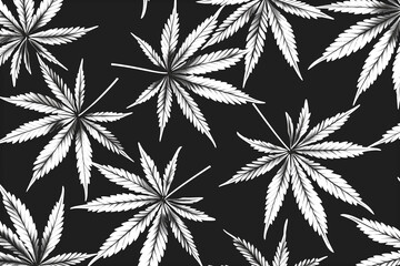 Dark Green and White Seamless Marijuana Pattern (edited generative AI)