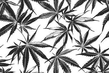 Dark Green and White Seamless Marijuana Pattern (edited generative AI)
