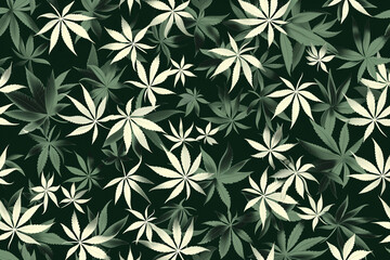 Dark Green and White Seamless Marijuana Pattern (edited generative AI)