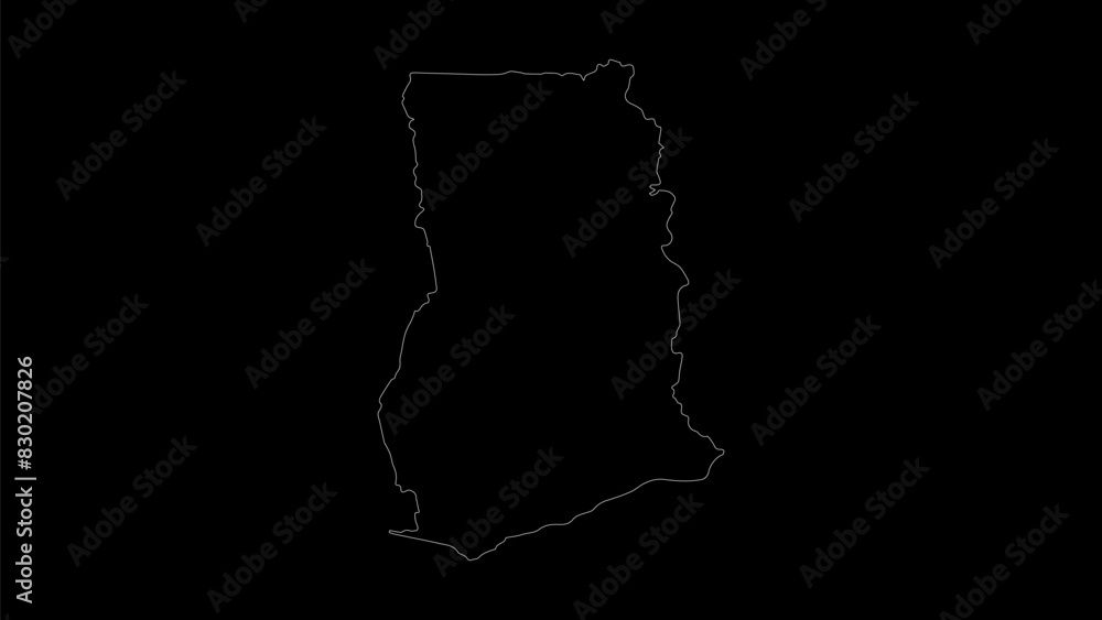 Wall mural ghana map vector illustration. drawing with a white line on a black background.