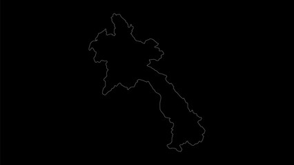 Laos map vector illustration. Drawing with a white line on a black background.
