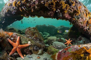 Vibrant Underwater Scene with Starfish and Coral Reef