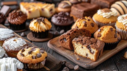 Assortment of cookies pound cake cake slices and muffins