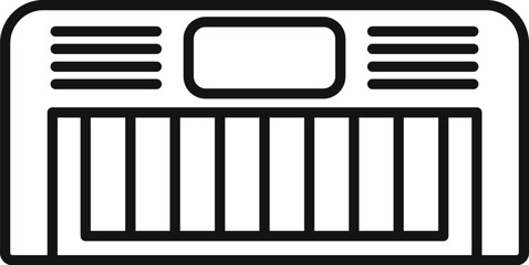 Simple line art illustration of a classic vintage radio icon