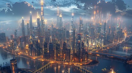 Fototapeta premium The city of the future is a gleaming metropolis, where the buildings are made of glass and steel