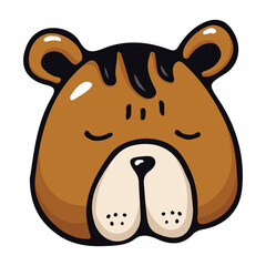 Bear face cartoon drawing isolated on white background. Forest dweller. Cute and beautiful teddy bear, hand drawn. Drawing for children. Animals vector illustration.