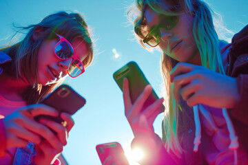 Group of young people using smart mobile phone