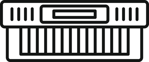 Black and white line art depicting a classic keyboard musical instrument