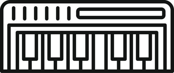 Simple black and white line drawing of a modern electronic keyboard, ideal for musicthemed designs