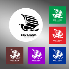 Logo illustration of a flying bird and an open book. Symbolises unlimited higher education and the freedom to achieve it. Vector colour options. Company, printing, book cover, publishing, tattoo