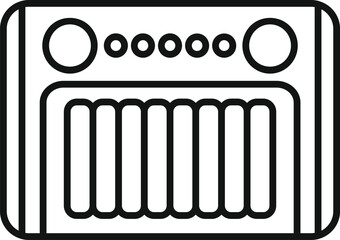 Black and white line drawing of a classic retrostyle radio, suitable for various design uses