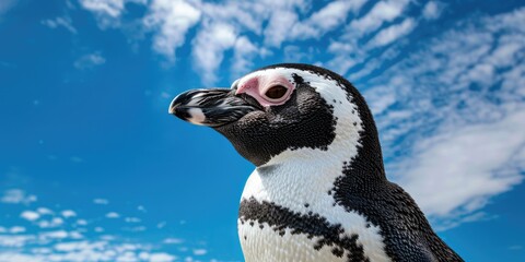 Portrait of Penguin with Fluffy Clouds
