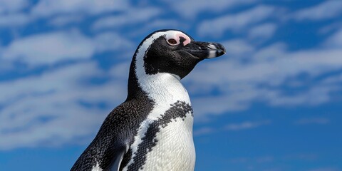 Obraz premium Portrait of Penguin with Fluffy Clouds
