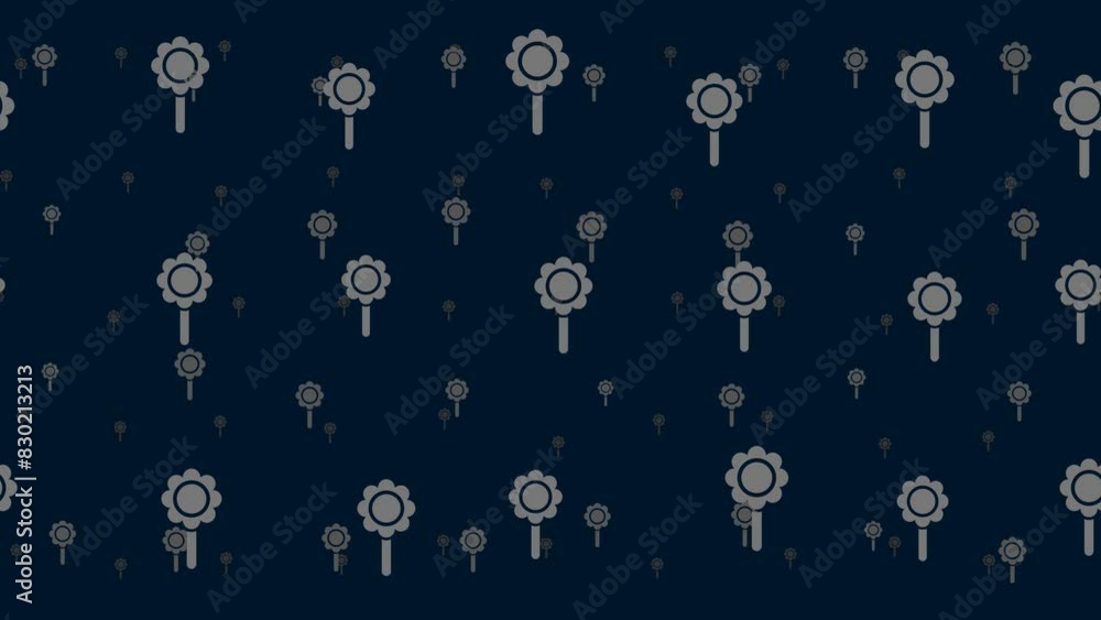 Poster chamomile symbols float horizontally from left to right. parallax fly effect. floating symbols are l