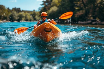 Man Riding Kayak on Lake