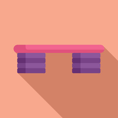 Flat design illustration of a stylish pink bench with shadow on a peachcolored backdrop
