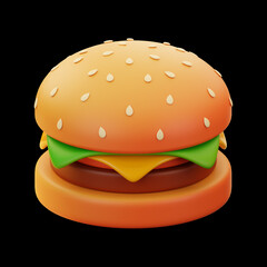 Premium cheese burger icon 3d rendering on isolated background