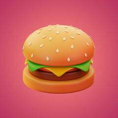 Premium cheese burger icon 3d rendering on isolated background