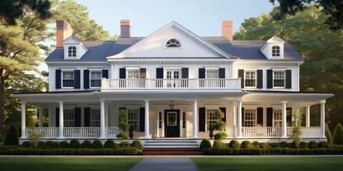 Colonial style American house. American classic home and house designs