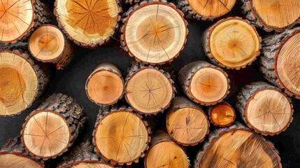  A pile of cut logs atop a stack of wooden logs, both resting on a wooden floor Nearby, an additional pile of wood logs sits atop the same floor