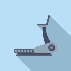 Minimalist modern stationary bike icon for indoor cycling exercise equipment in a gym. With flat design and simple blue background. Cardio training machine iconography