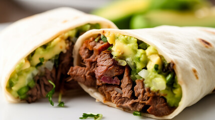 Wrap Carne Asada Burrito on wooden table