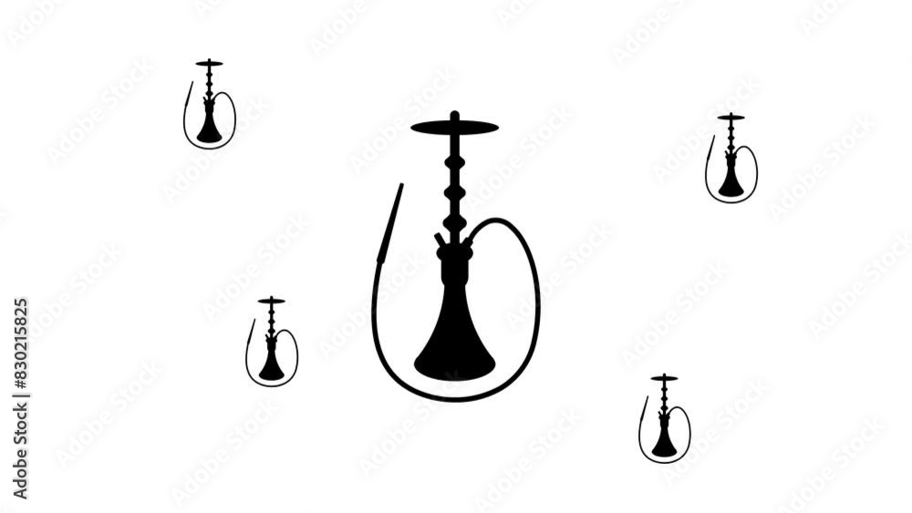 Poster zoom in and out animation the hookah symbol. large black symbol in the center and four small symbols