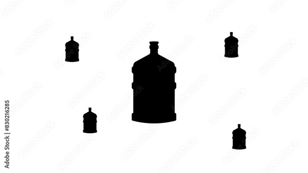 Poster zoom in and out animation the a large bottle of water symbol. large black symbol in the center and f